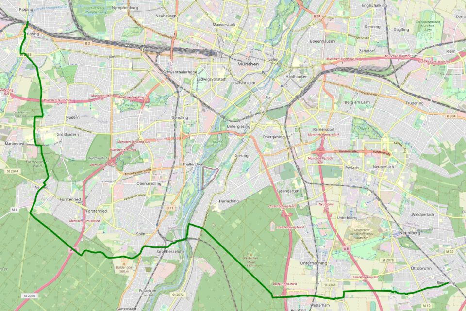 Landkarte mit eingetragener Route