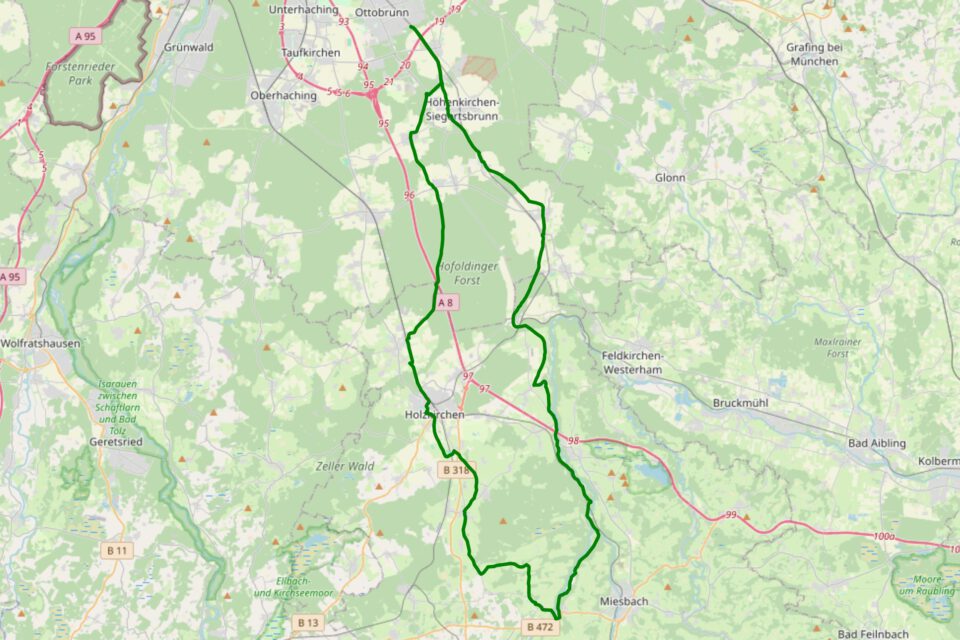 Landkarte mit eingezeicnneter Route